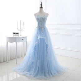 Party Dresses Light Blue Prom Dresses Long Sexy Sweetheart ALine Tulle Lace Applique Beaded Crystal Women Formal Party Gown 220923