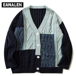 Men's Sweaters Harajuku retro contrast color irregular jumper knitted sweater men's oversized pullover thick sweater grandpa ugly sweater women 220926