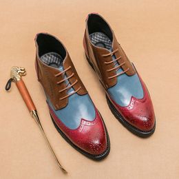 Boots British Shoes Ankle Men Fashion Colour blocking ing PU Brogue Carved Lace up Classic Business Casual Street Daily A