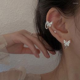 Hoop Earrings Silver Colour For Women High Sense Glitter Butterfly Ear Buckle Vintage Huggies Jewellery Gifts Wholesale