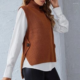 Women's Vests Women's Knitted High-neck Vest Loose Comfortable Pullovers Jumpers Basic Sleeveless Sweater Button