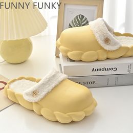 Slippers FUNNY FUNKY Winter Cloud Slippers Shoes for Women Waterproof EVA Platform Keep Warm Plush Removable Sock Woman Shoes 220926