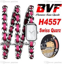 BVF Premiere H4557 Swiss ETA Quartz Ladeise Watch Rosck Pop Pink Steel Case MOP Dial Interwoven Leahter Strap Super Edition Womens Watch Puretime A1