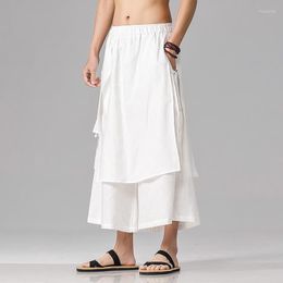 Men's Pants Men's 2022 Men Solid Color Irregular Mens Elastic Waist Loose Hanfu Skirt Trousers Male Streetwear Harajuku Wide Leg