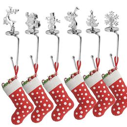 Gold Christmas Decoration Hook Snowflake Santa Elk Christmas Gift Fireplace Sock Metal Pendant RRB16518