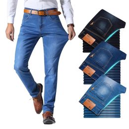 Men's Jeans Brother Wang Classic Style Men Brand Business Casual Stretch Slim Denim Pants Light Blue Black Trousers Male 220923