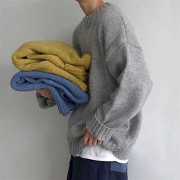 Men's Sweaters Hong Kong style sweater male students Korean loose round neck solid color autumn winter Harajuku jerseys 220923