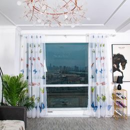 Curtain Light Transmission Printed Modern Wear Rod Curtains Colorful Butterfly For Living Room Decoration Home Decor