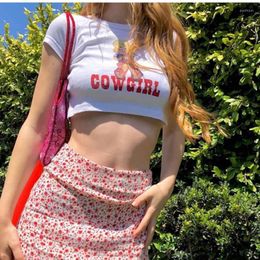 Women's T Shirts Women's T-Shirt Cowgirl Print Harajuku Nerd Girl White Cropped Shirt Gothic Women Fashion Crop Top Cute Tshirt Y2K