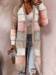 Women's Sweaters Cardigan Sweater Women's Autumn And Winter New Styor Stripes V-neck Cardigan Jacket Casual Knitted Long Loose Winter T220925