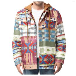 Men's Jackets Autumn Winter Fashion Plus Size Men's Warm Plaid Lapel Pocket Hooded Casual Coats Loose Padded Shirt Top Jacket