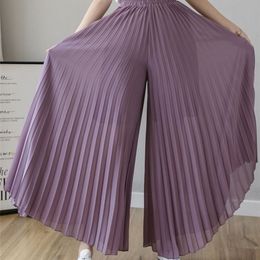 Women's Pants Capris Fashion Streetwear Pleated Culotte Mujer Blue Black Purple Chiffon Trousers Stretch High Waist Loose Wide Leg Women 220922