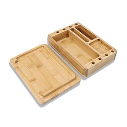 New magnetic wood cigarette rolling tray operation panel solid with lid smoking accessories