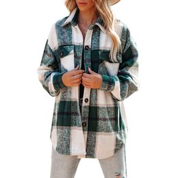 Womens Flannel Plaid Shirts Button Down Long Sleeve Casual Mid Long Blouse Jacket Shacket Fall Clothes for Women 2022