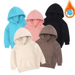 Pullover Fall Winter Warm Fleece Children Hoodie Baby Boys Girls Solid Cotton Top Kids Hooded Jumper Outerwear Long Sleeve Shirt 220924