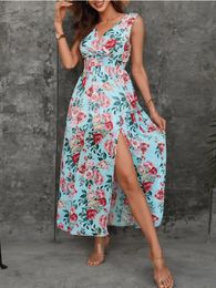 Women's Floral High Slit Maxi Dress Machine wash or professional dry clean
