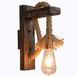 Wall Lamp Industrial Vintage Retro Rope Light Wooden Bedside Sconce For Bedroom Restaurant Aisle Farmhouse Decor