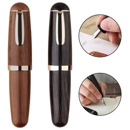 Fountain Pens MAJOHN Q1 Wood Mini Fountain Pen Brown Black Portable Ink EFF Nib Palm Short Office Writing X'mas Gift Pens with box 220923