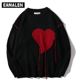 Mens Sweaters Harajuku love pattern knitted ugly sweater men letter punk rock black red gothic vintage grandpa women cute pullover 220923