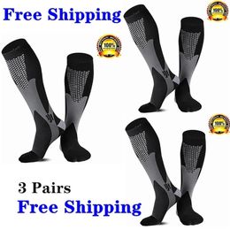 Men's Socks 3 Pairs Lot Pack Compression Fit Varicose Veins Football Soccer Stockings 30 Mmhg Men Women for Running Cycling Sock 220924