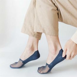 Men's Socks 5Pairslot Men High Quality Ice Slik Thin No Show Non Slip Summer Breathable Boat Invisible Transparent Ankle 220923