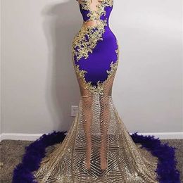 Party Dresses Luxury Sexy Purple Mermaid Prom Dresses Pearls Appliques Feathers Beads Birthday Party Dress Formal Gowns Robe De Bal 220923