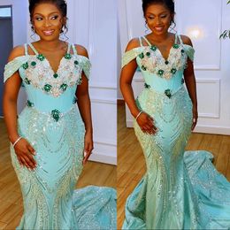 Arabic Aso Ebi Mermaid Luxurious Prom Dresses Beaded Lace Crystals Evening Formal Party Second Reception Birthday Engagement Gowns Dress ZJ107