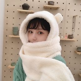 Hats Scarves Sets Fashion Winter Women Novelty Beanies Caps Warm Cute Bear Ear Casual Plush Scarf Set Solid Present 220923