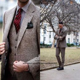 Men's Suits Men's & Blazers Classic Winter Tweed Men Groom 3 Piece Jacket Vest Pants Set Wool Wedding Tuxedo Formal Slim Fit Business