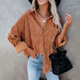 Women's Jackets Women's Corduroy Shirt Autumn Female Plus Size Blouse Button Solid Long Sleeve Jacket Ladies Turn-Down Collar Overshirt