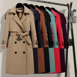 Women's Trench Coats Women's Office Lady Elegant Long Coat Women 2022 Spring Autumn Korean Basic Belted Windbreaker Street Vintage Plus