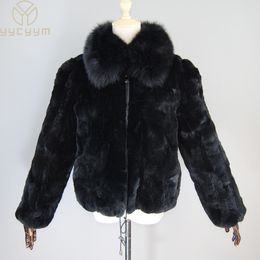 Women s Fur Faux Style Women Winter Warm Soft Quality Real Rex Rabbit Coat Short Jackets With Collar Overcoat 220926