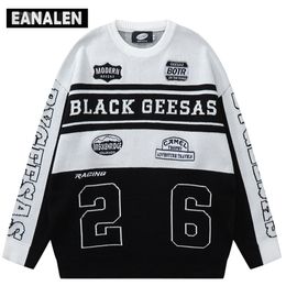 Men's Sweaters Harajuku Vintage racing motorcycle jumper knitted sweater men's oversized pullover thick sweater grandpa ugly sweater women's 220926