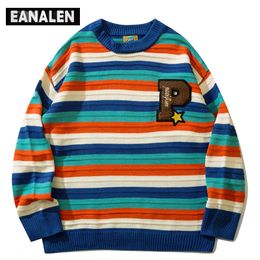 Men's Sweaters Harajuku Retro Rainbow Striped Star Knit Sweater Men's Jumper Oversized Pullover Thick Sweater Grandpa Ugly Sweater Women's Y2K 220926