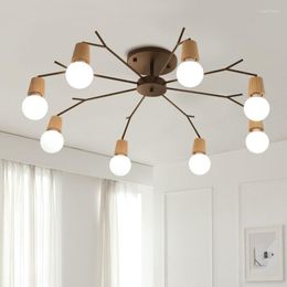 Pendant Lamps E27 Wood LED Ceiling Lights Living Room Bedroom Modern Lamp Lustres De Sala Plafon Luminarie 3/5/8 Light