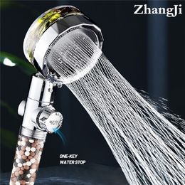 Bathroom Shower Heads ZhangJi Filteration Head with Propeller 360 Degree Rotating Water Saving SPA Anion Stone Spayer Accessories 220922