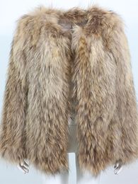Women s Fur Faux OFTUBY Natural Raccoon Coat Knitted Sweater Winter Women Jacket Warm Thick Outerwear Loose Fashion Luxury Streetwear 220926