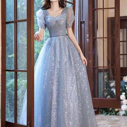 Party Dresses French Style Banquet Dress Elegant Puff Sleeve Bow Prom Dresses Women's Floor Length Formal Ball Gown 220923