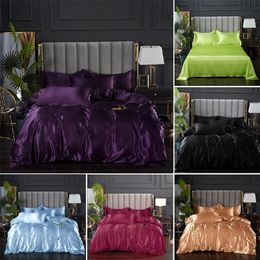 Bedding sets Luxury Bedding Set Solid Colour Satin Silk Duvet Cover Set Washed Soft Bed Sheet and Pillowcases Twin Queen King Size Bed Set 220924