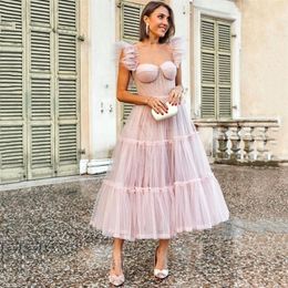 Party Dresses Pink Prom Dresses Pleated Tea Length Short Evening Party Gowns Bodice Plus Size Homecoming Dress Formatura 220923