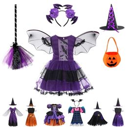 Special Occasions Halloween Children Girls Witch Party Dress Candy Bag Leggings Hat Broom Clothing Sets Cosplay Kids Carnival Costume 220922