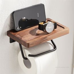 Toilet Paper Holders Bathroom Black Walnut Roll Solid Wood Towel Accessories 220924