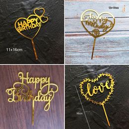 Party Supplies Other Event & Gold Acrylic Happy Birthday Cake Topper Garland LOVE Heart Cupcake For Wedding Decorations Tools