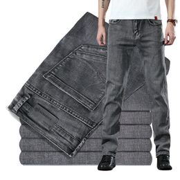 Men's Jeans Classic Straight Men Spring Elasticity Loose Casual Business Denim Pants Comfortable Grey Blue Male Trousers 220923