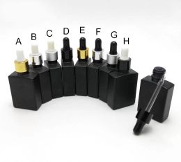 30ML Matte Black Square Essential Oil Dropper Bottles With Aluminium Dropper Cap