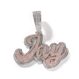 New Fashion Bling Iced Out CZ Double Colours Letter Custom Name Letter Pendant Necklace for Women Men with 3mm 24inch Rope Chain