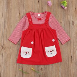 Clothing Sets Baby Girls 2pcs Christmas Outfits Long Sleeve Red Stripe Top And Santa Pattern Pocket Strap Skirt Set 0-3Y
