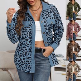 Autumn Women Jacket Button Down Temperament Long Sleeves Single Breasted Leopard Print Jackets Coats Streetwear