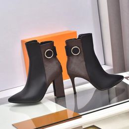 winter boxes Canada - autumn winter heeled heel boots fashion sexy Belt buckle designer boot 100% leather Alphabetic pointed women shoes lady Letter high heels size 35-40--42 us4-us11 With box