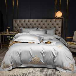 Bedding sets OLOEY Thicken Bedding Set Egyptian cotton Embroidery Soft Duvet cover bed linen Pillowcases Fittedflat sheet 60S bed sets 220924